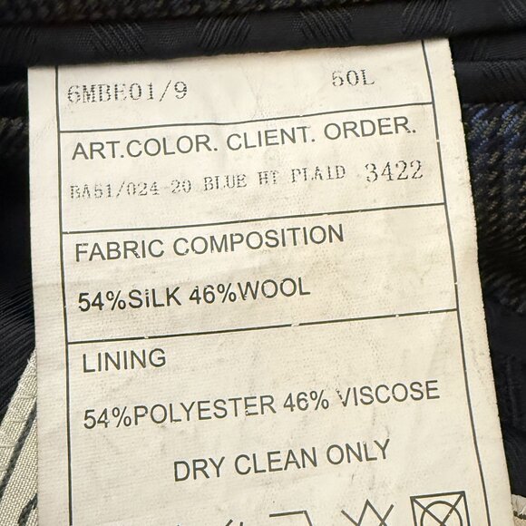 Baroni Silk & Wool by Tessilstrona Blazer Sport Coat Blue Plaid Sz 50L - Picture 4 of 12